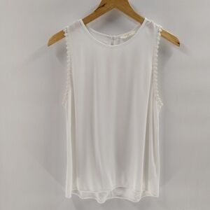 Elodie Pullover Blouse Size Medium Sleeveless Lace Trim One Button Back